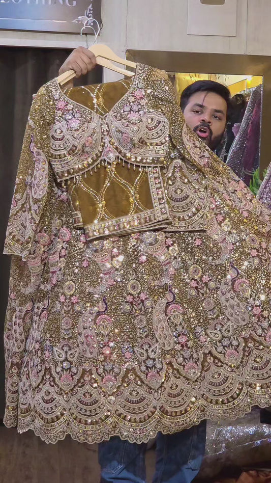 Viral dark gold peacock lehenga