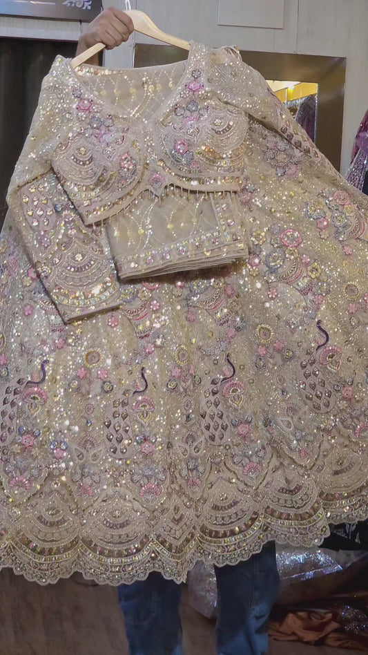 Viral golden peacock lehenga